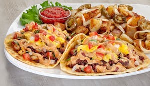Order Chorizo Breakfast Tacos (1070 cal) food online from Jimmy Egg store, Jasper on bringmethat.com