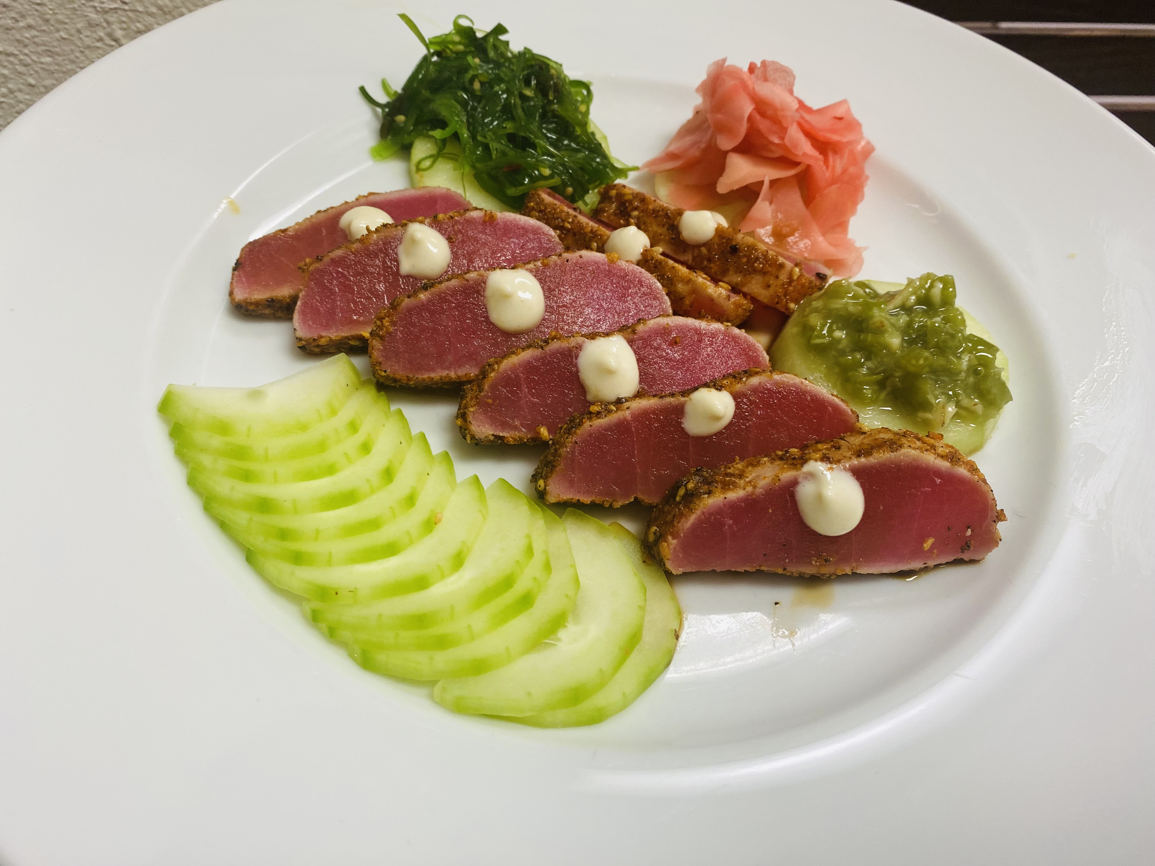 Order Tuna Tataki Sashimi (7 Piece) food online from 760 Sushi Bros store, Victorville on bringmethat.com