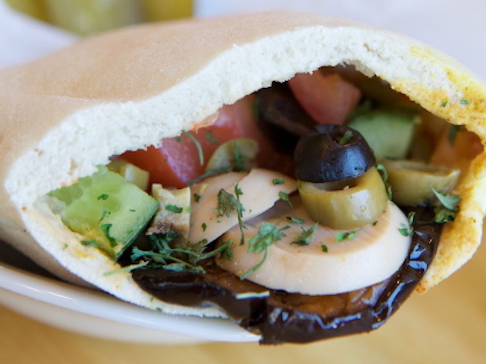 Order Sabich Sandwich food online from Bibi's Bakery Cafe store, Los Angeles on bringmethat.com