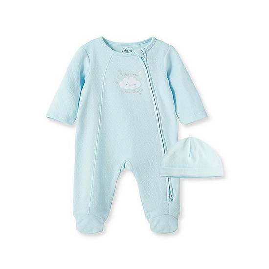Order Little Me® Size 6M 2-Piece New World Footie and Hat Set in Light Blue food online from Bed Bath & Beyond store, Lancaster on bringmethat.com