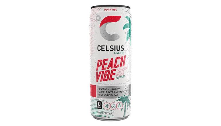 Order Celsius Sparkling Peach Vibe 12oz food online from QuickChek store, Hanover on bringmethat.com