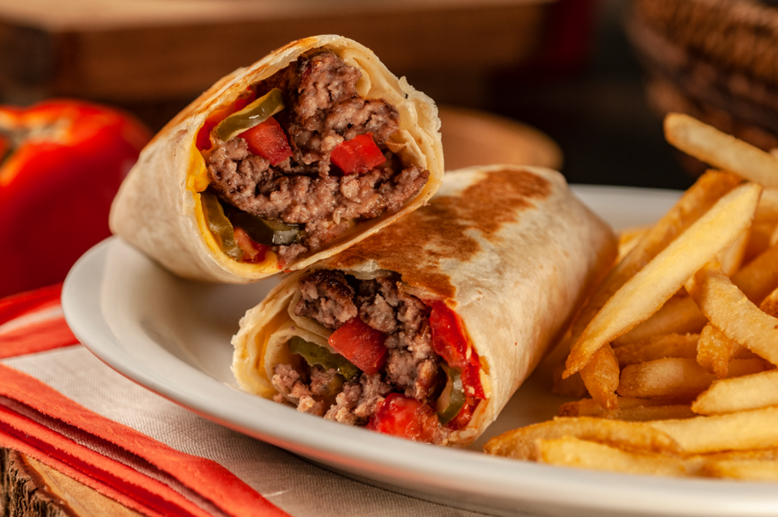 Order Angus Cheeseburger Wrap food online from Beef O'Brady's store, The Villages on bringmethat.com