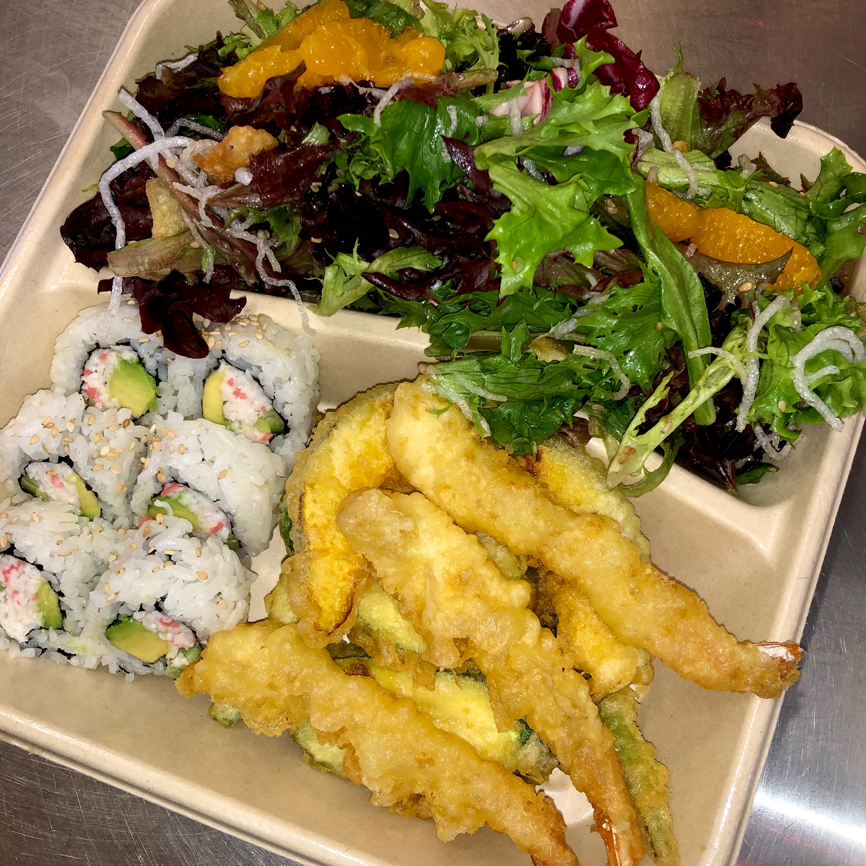 Order Tempura and California Roll Plate food online from SanSai Japanese Grill  store, Woodland Hills on bringmethat.com