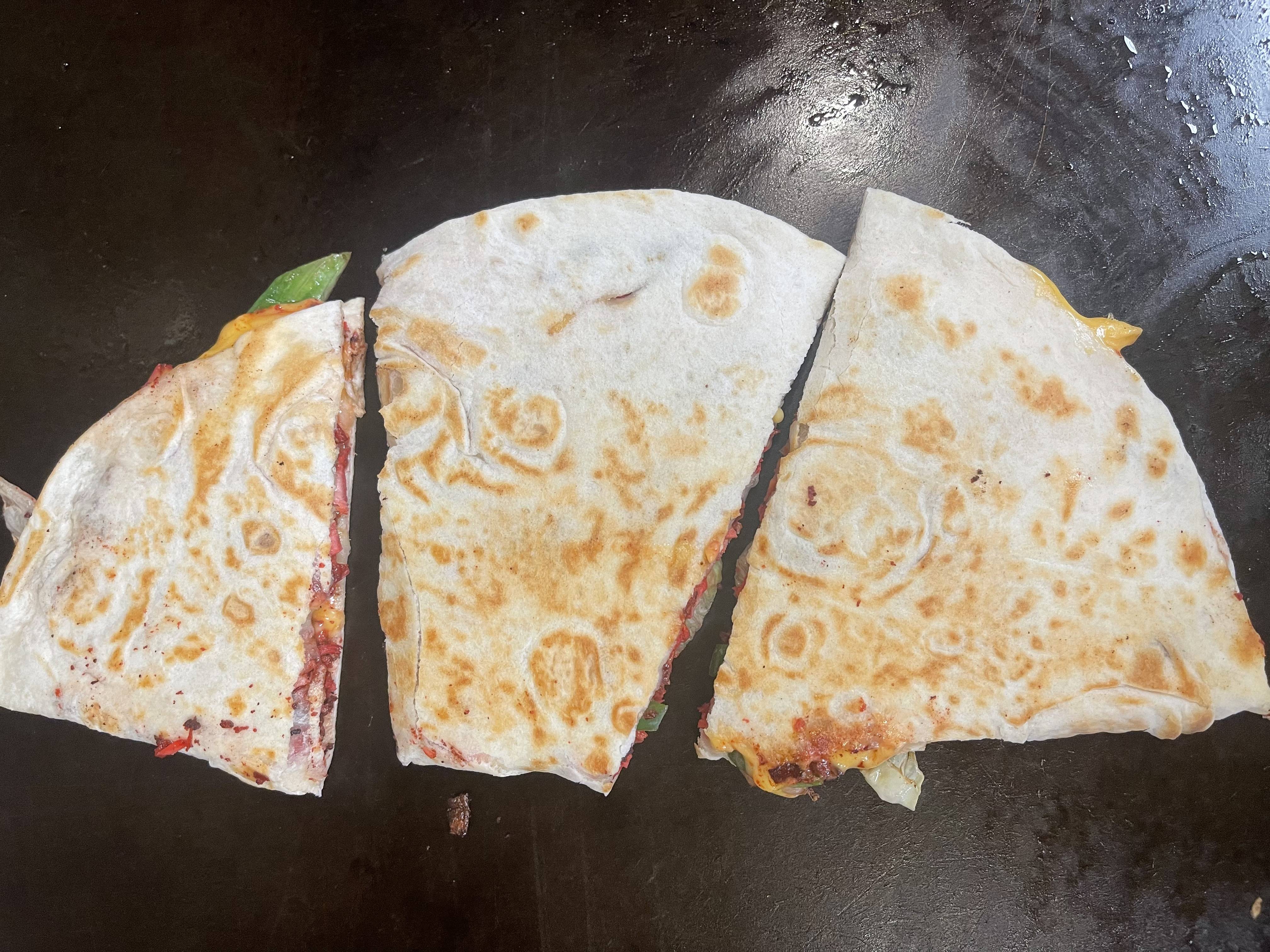 Order Chopped cheese quesadilla  food online from Kennedy Fried Chicken store, Monticello on bringmethat.com