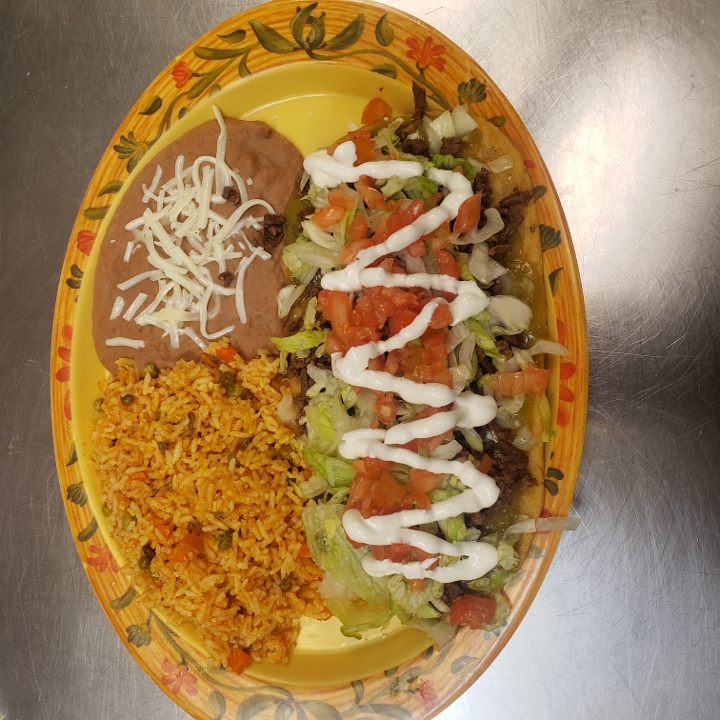 Order Huarache with Carne/Meat food online from Tony Tacos Downtown store, Bloomington on bringmethat.com