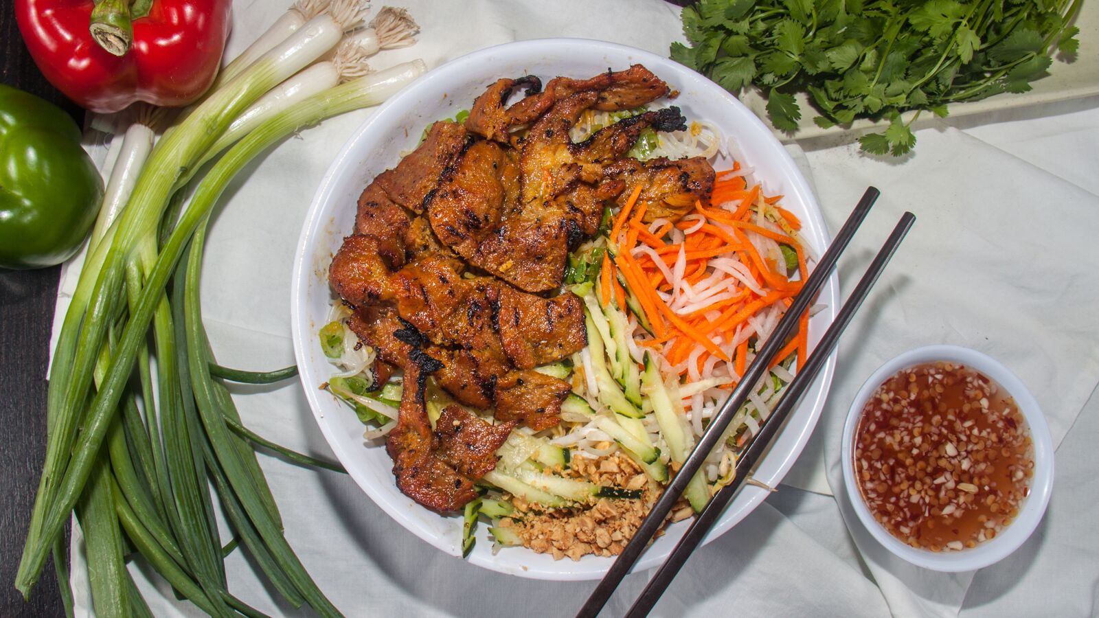 Order 23. Pork Vermicelli food online from Cup Bowl store, Corona on bringmethat.com