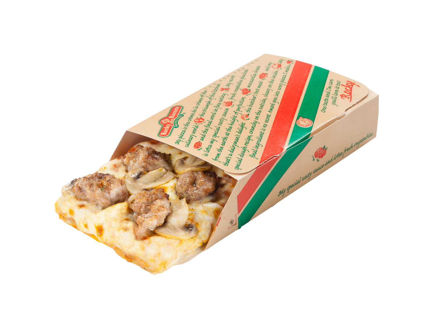 Order Sausage and Mushroom Regular Slice food online from Rocky Rococo store, Fond du Lac on bringmethat.com