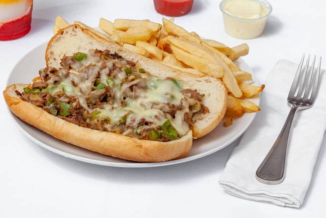 Order Philly Cheese Steak Sandwich with Fries food online from Baba's Famous Steak and Lemonade store, Carol Stream on bringmethat.com