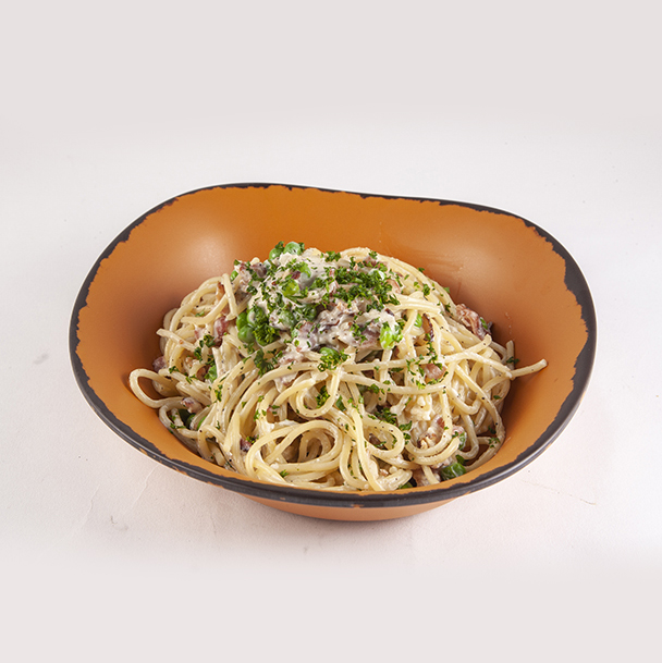 Order Fettuccine Carbonara food online from Napolies Pizza Kitchen store, Van Nuys on bringmethat.com
