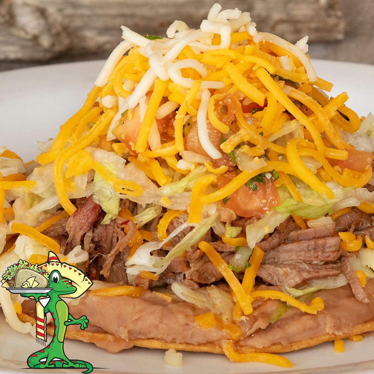 Order Meat Tostada food online from Gecko Grill store, Gilbert on bringmethat.com