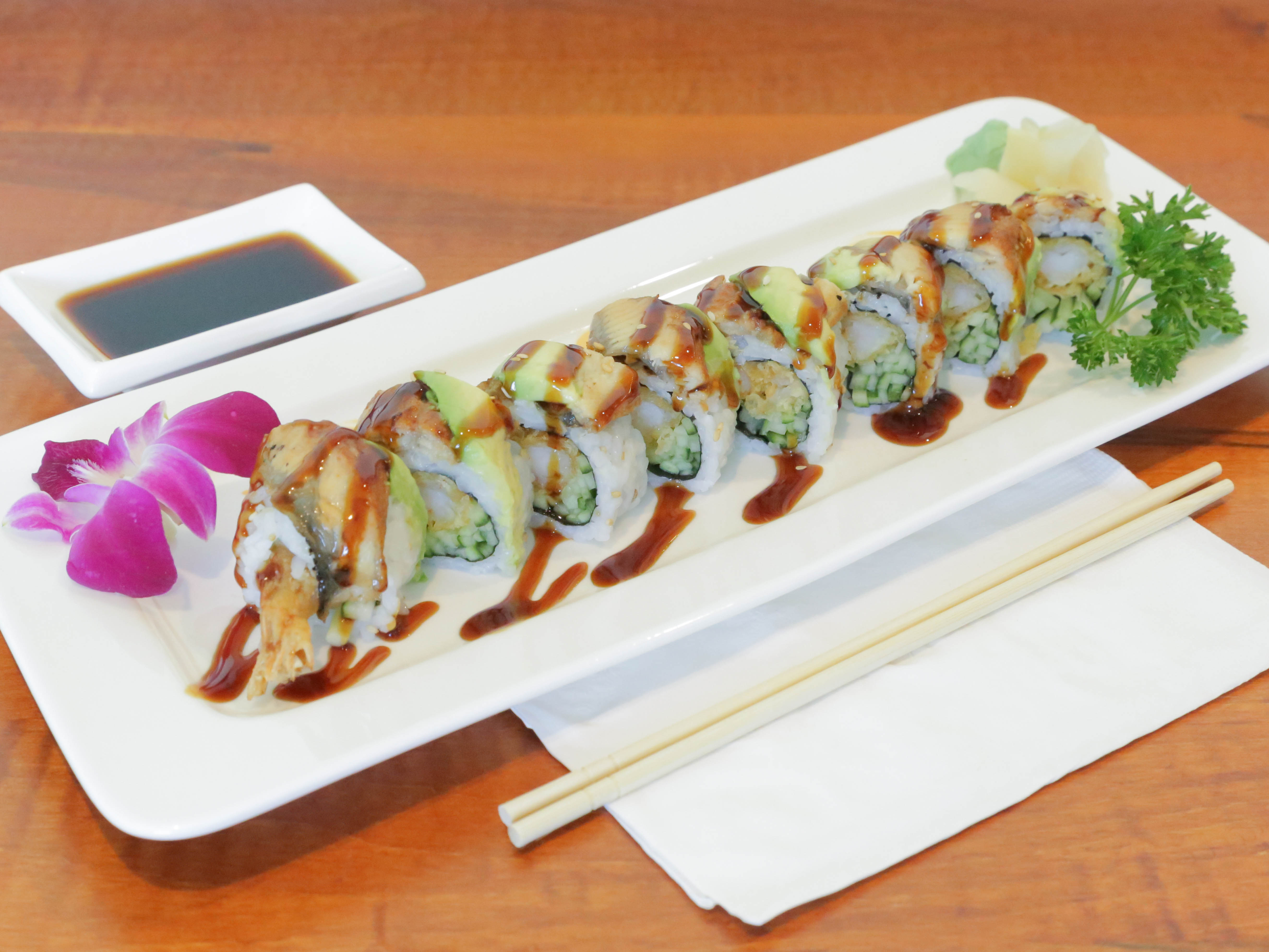 Order 63. Dragon Maki food online from Minzu Sushi store, Salem on bringmethat.com