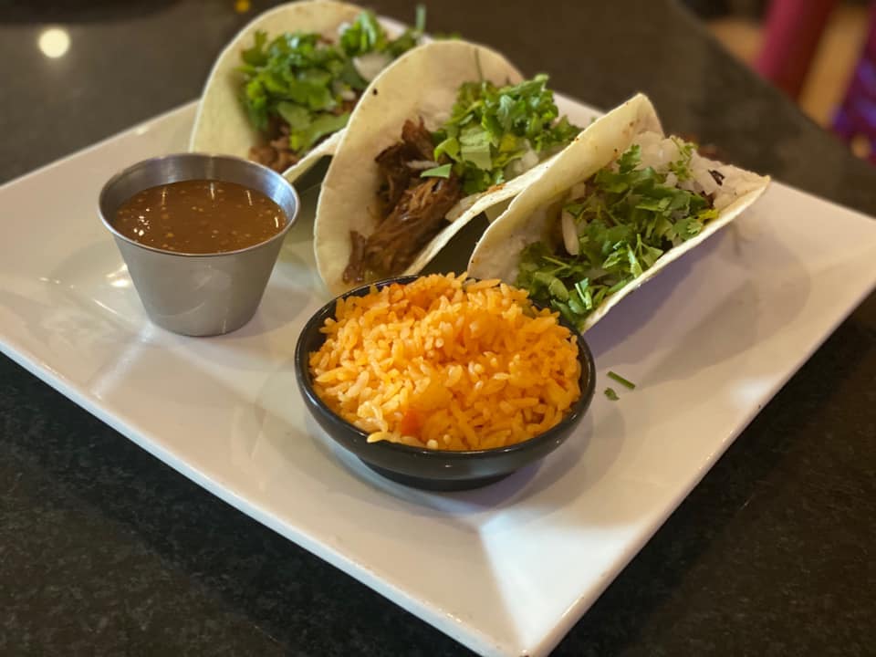 Order Tacos de Carnitas  food online from 3 Amigos Mexican Restaurant store, Yorktown on bringmethat.com