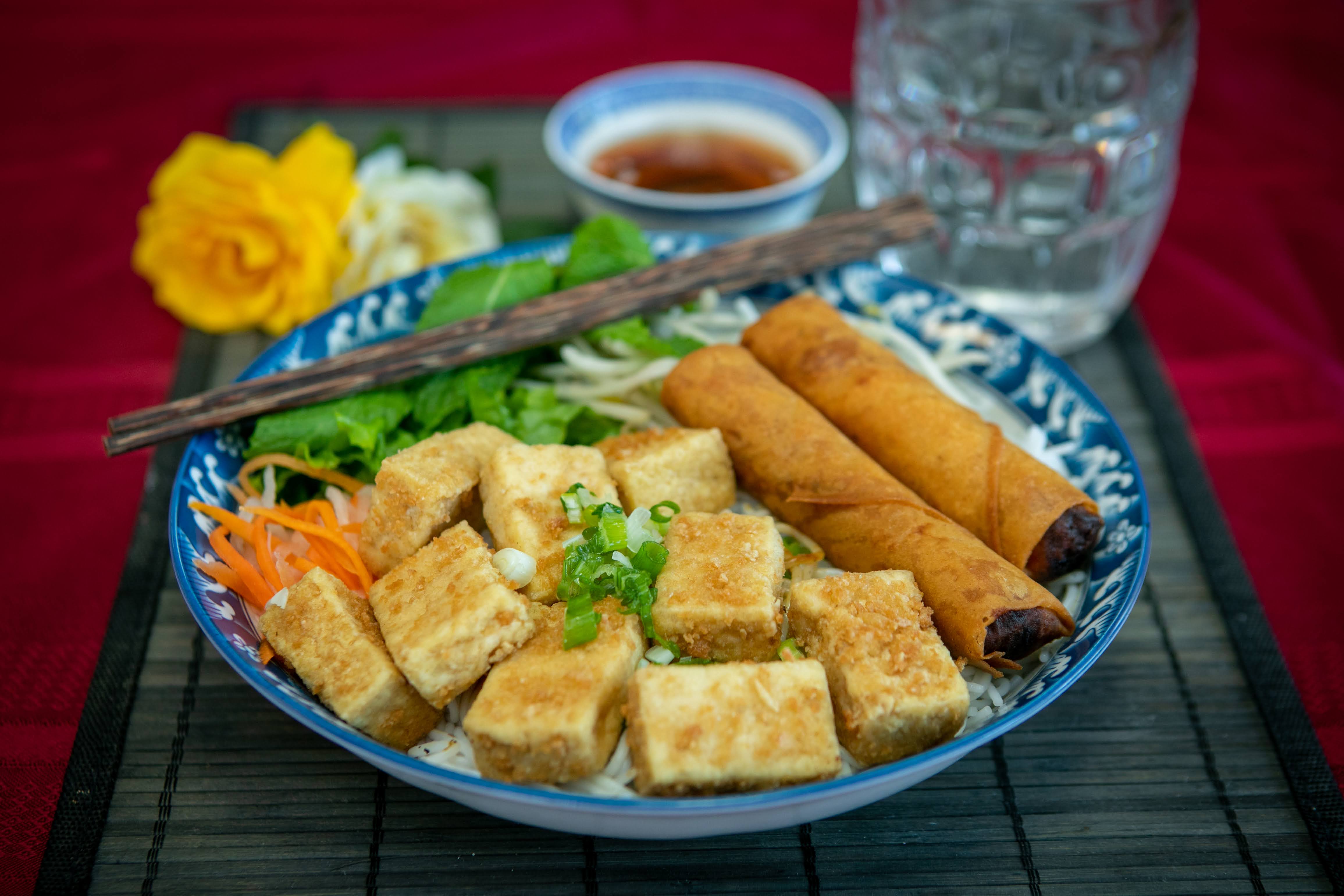 Order 78. Fried Tofu and Vegetarian Egg Rolls Vermicelli food online from Le Paradis store, hayward on bringmethat.com
