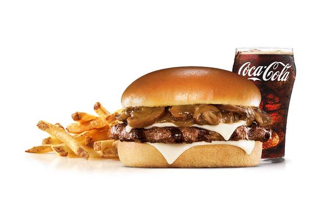 Order Mushroom & Swiss Angus Burger Combo food online from Hardees store, Springfield on bringmethat.com