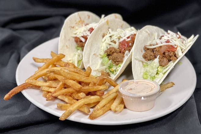 Order Trio of Ground Beef Taco Meat Tacos food online from Cooper Cave Ale Company store, Glens Falls on bringmethat.com