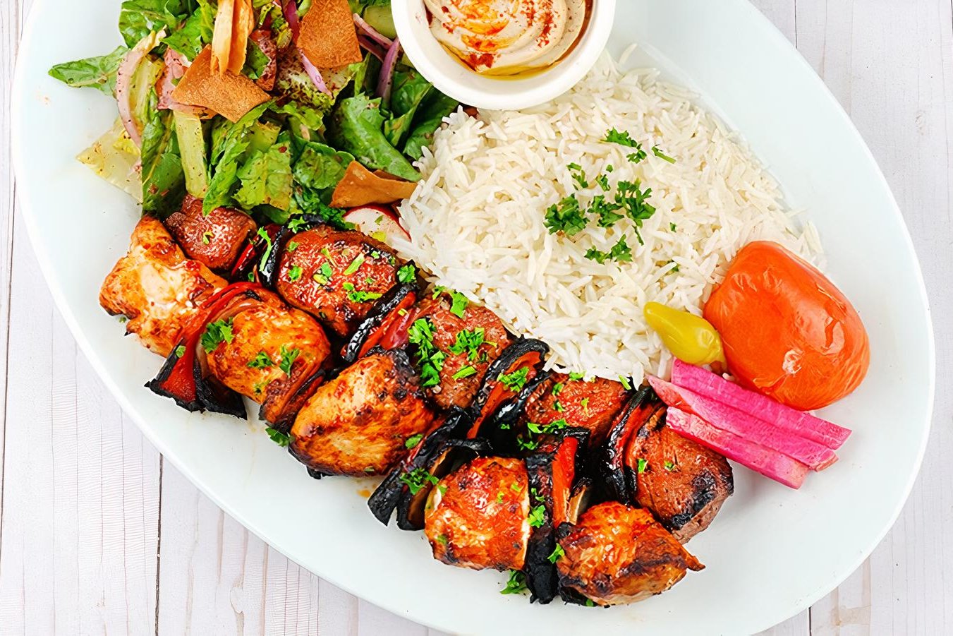 Order Angus Beef ＆ Chicken kabob Combo food online from Tarme Mediterranean Grill store, Glendale on bringmethat.com