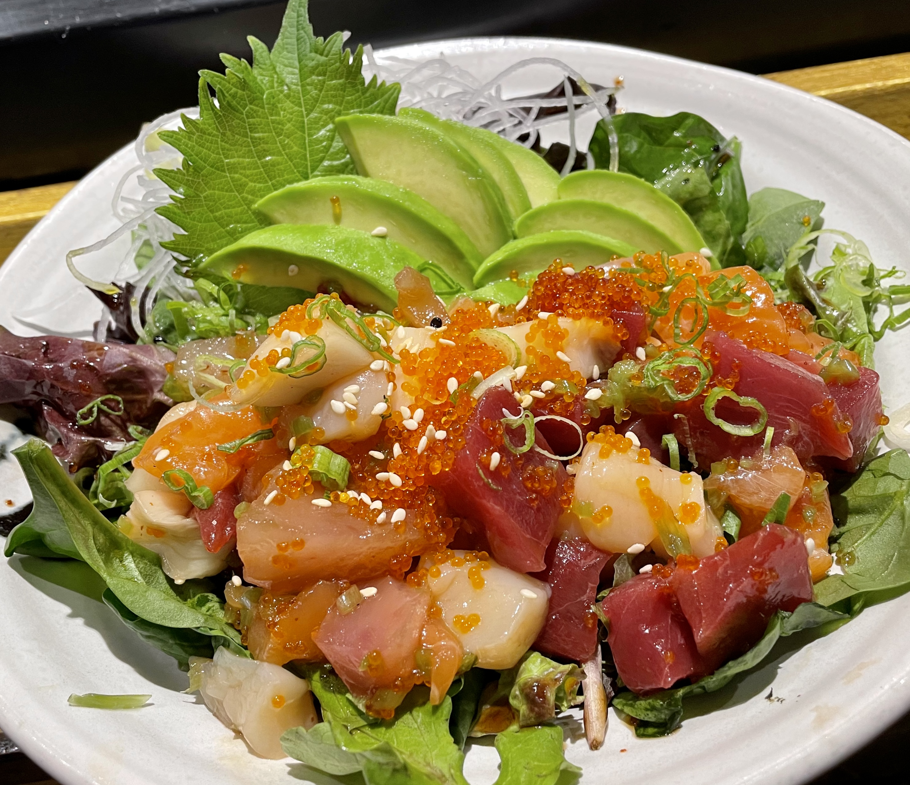 Order Sashimi Salad food online from Blue Fin Sushi store, San Francisco on bringmethat.com