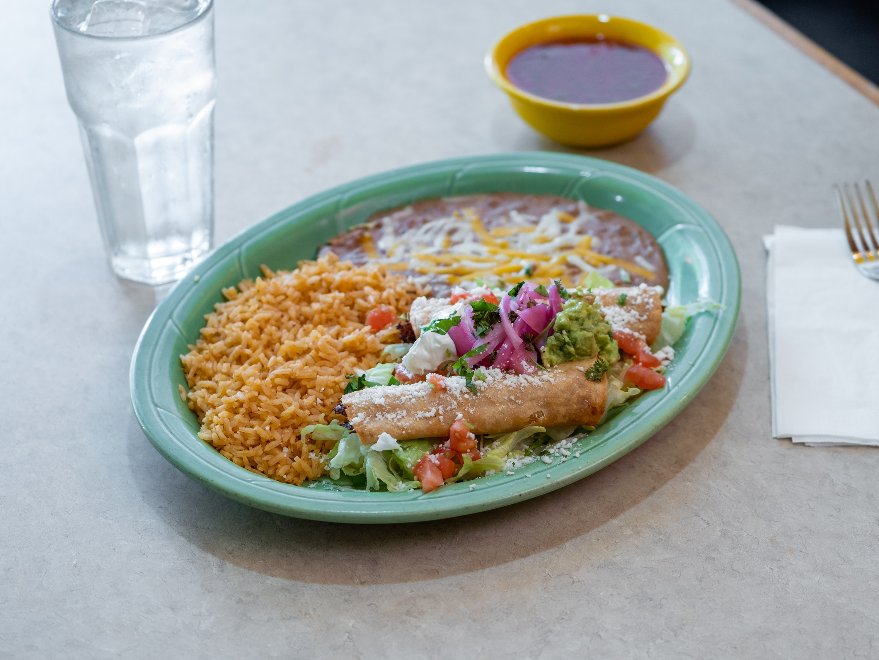 Order 8. Two Chicken Taquitos Combo food online from Maria Bonita Mexican Grill store, Beaverton on bringmethat.com