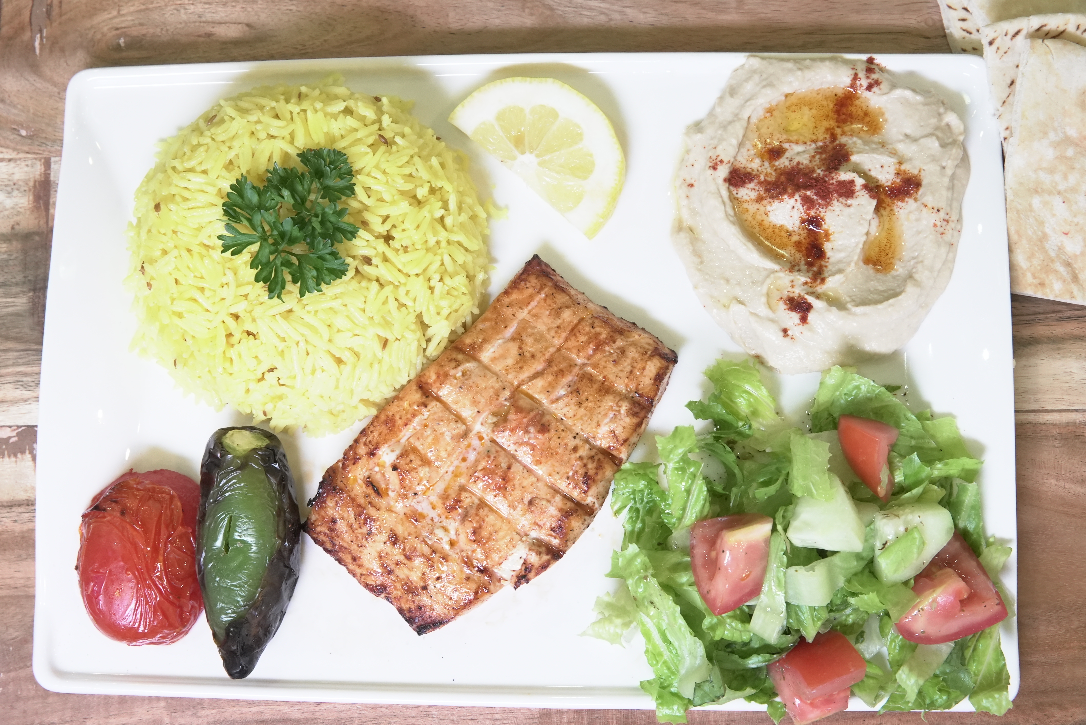 Order Grilled Salmon food online from Shish mediterranean catering store, Studio City on bringmethat.com