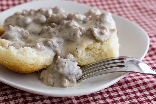 Order Biscuit and Gravy with Sausage Plate food online from I Don't Know Diner store, Levelland on bringmethat.com