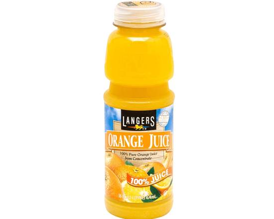 Order Langers Orange Juice, 16oz  food online from Moby Liquor store, Los Angeles on bringmethat.com