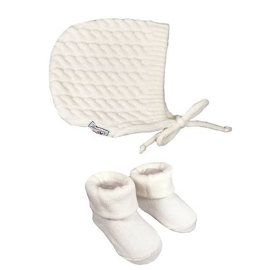 Order NYGB™ 2-Piece Cable Knit Bonnet and Booties Set in White food online from Bed Bath &Amp; Beyond store, Hillsborough County on bringmethat.com