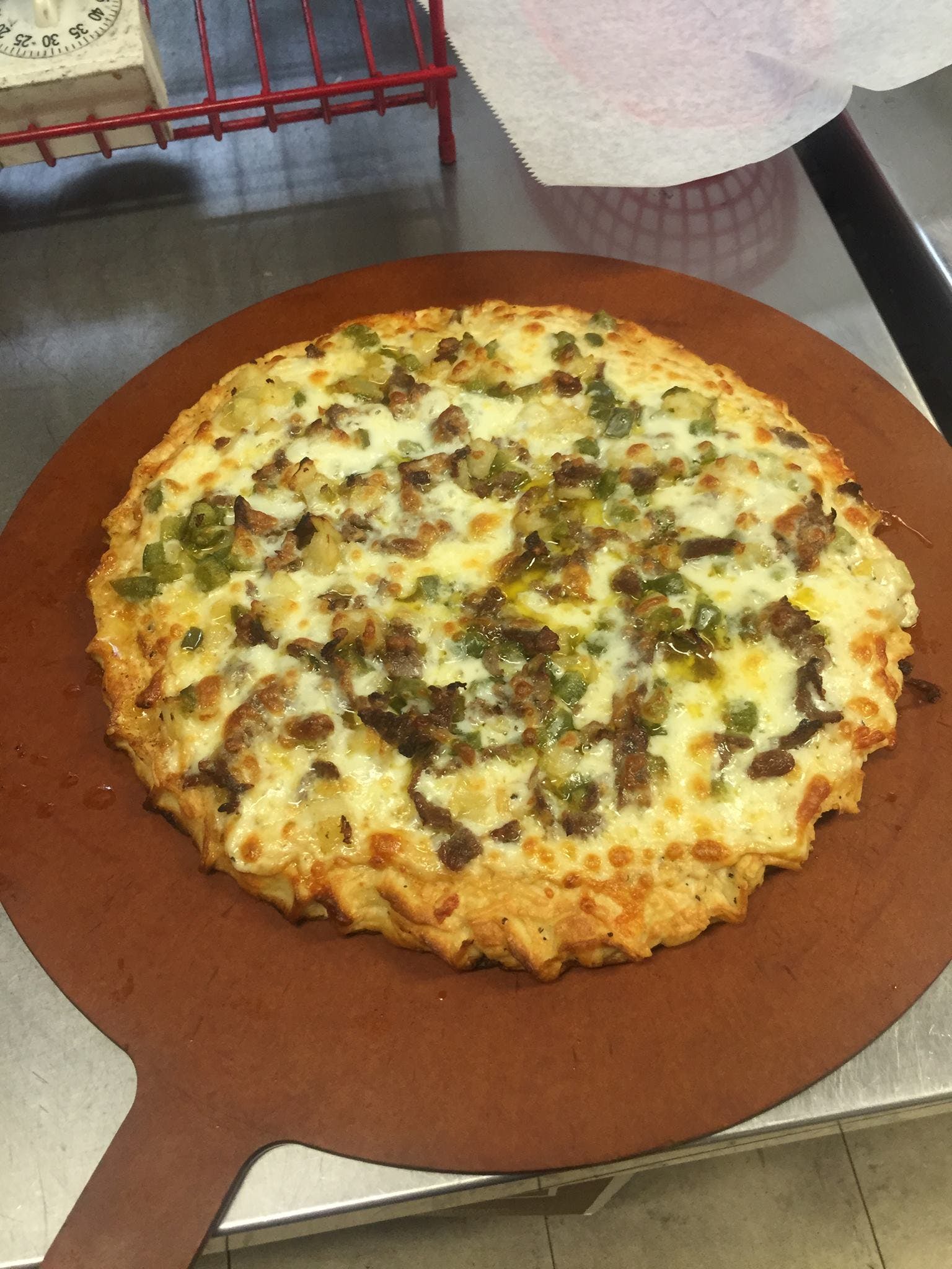 Order Philly Cheesesteak Pizza - 12'' (8 Slices) food online from Pasta J's - Bryant store, Bryant on bringmethat.com