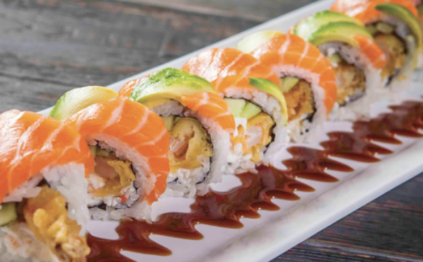 Order SALMON LOVER ROLL food online from Crazy Rockn Sushi store, Los Angeles on bringmethat.com