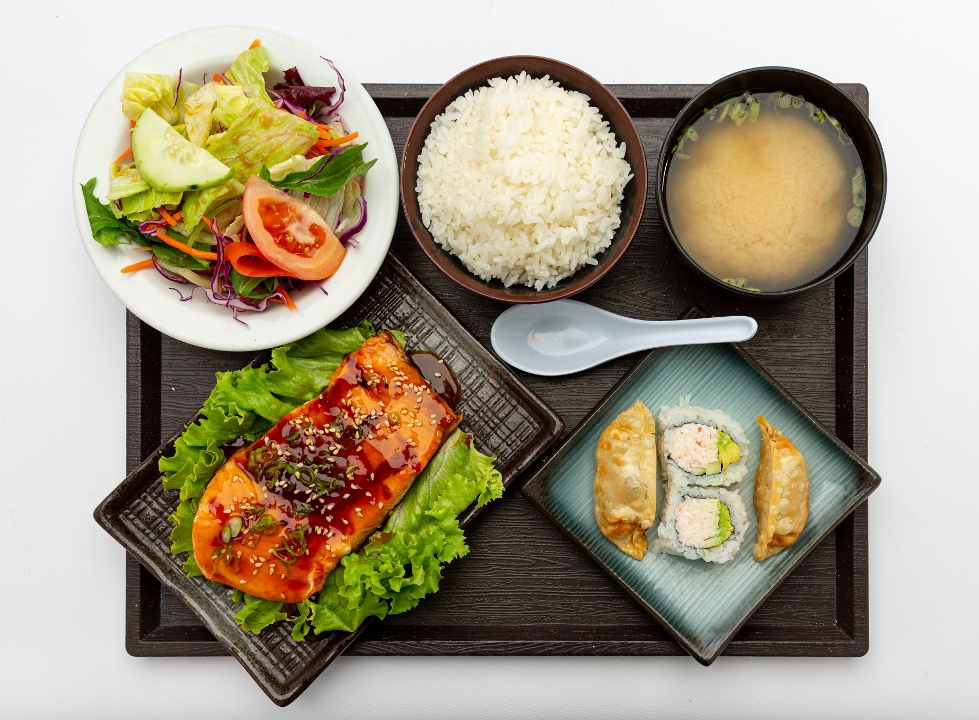 Order SALMON TERIYAKI -D food online from Fujiya store, Burbank on bringmethat.com
