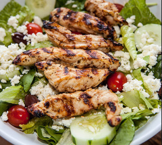 Order Greek Salad with Grilled Chicken food online from Dates & Olives store, Natick on bringmethat.com