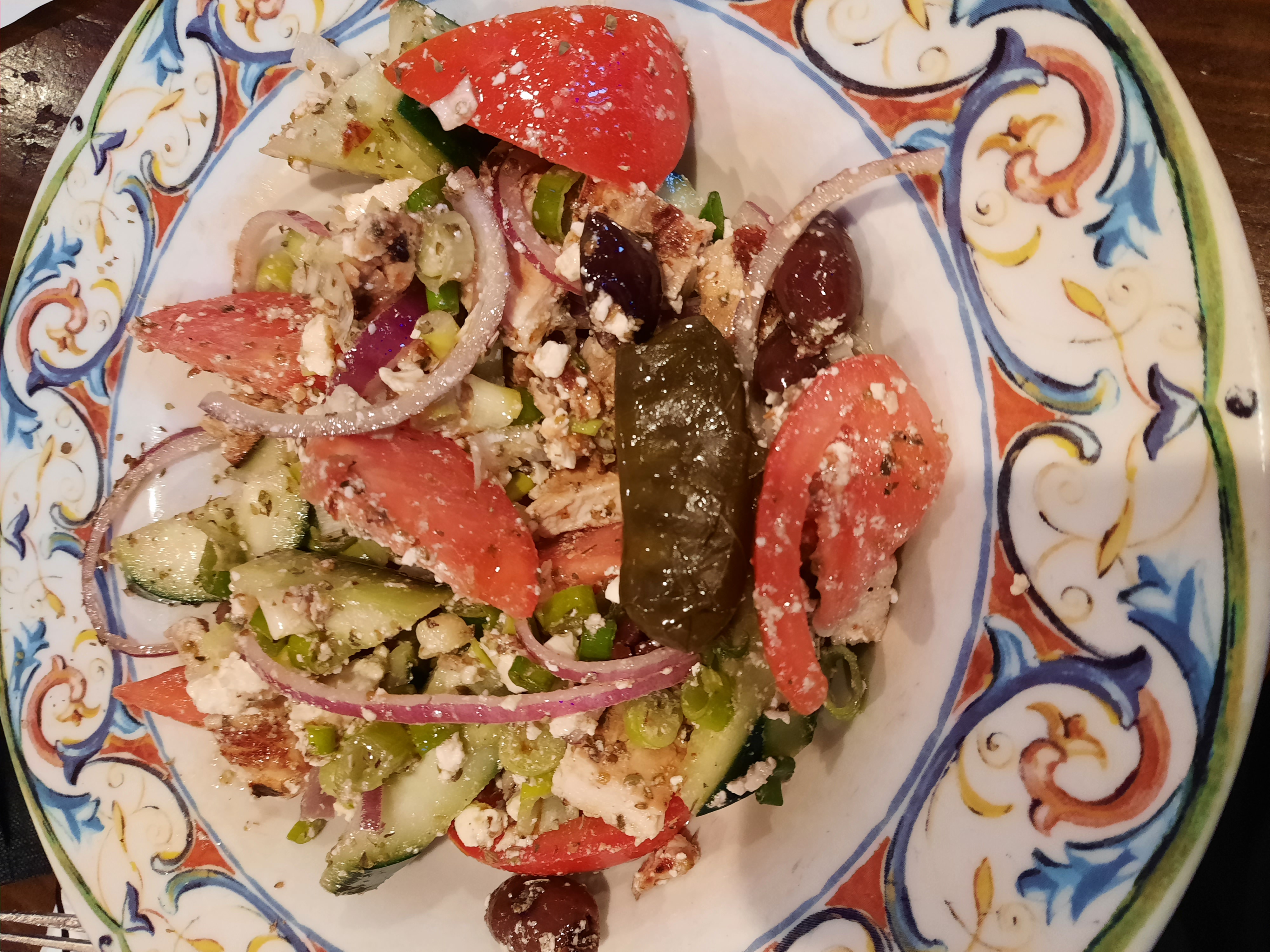 Order Village Greek Salad With Grilled Chicken food online from Galaxy Diner store, New York on bringmethat.com
