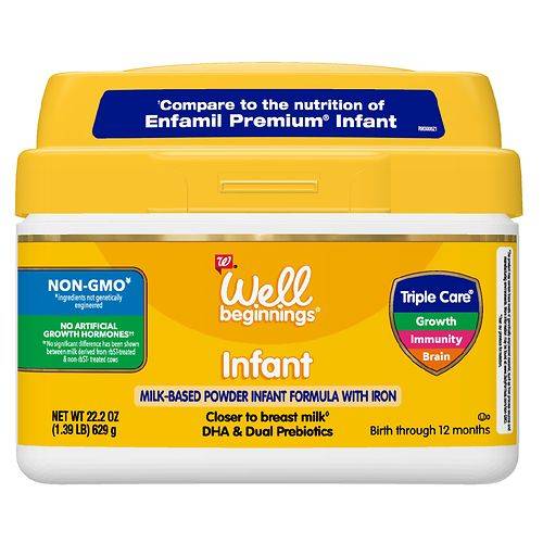 Order Well Beginnings Infant Milk-Based Baby Formula Powder with Iron - 22.2 oz food online from Walgreens store, Deer Park on bringmethat.com
