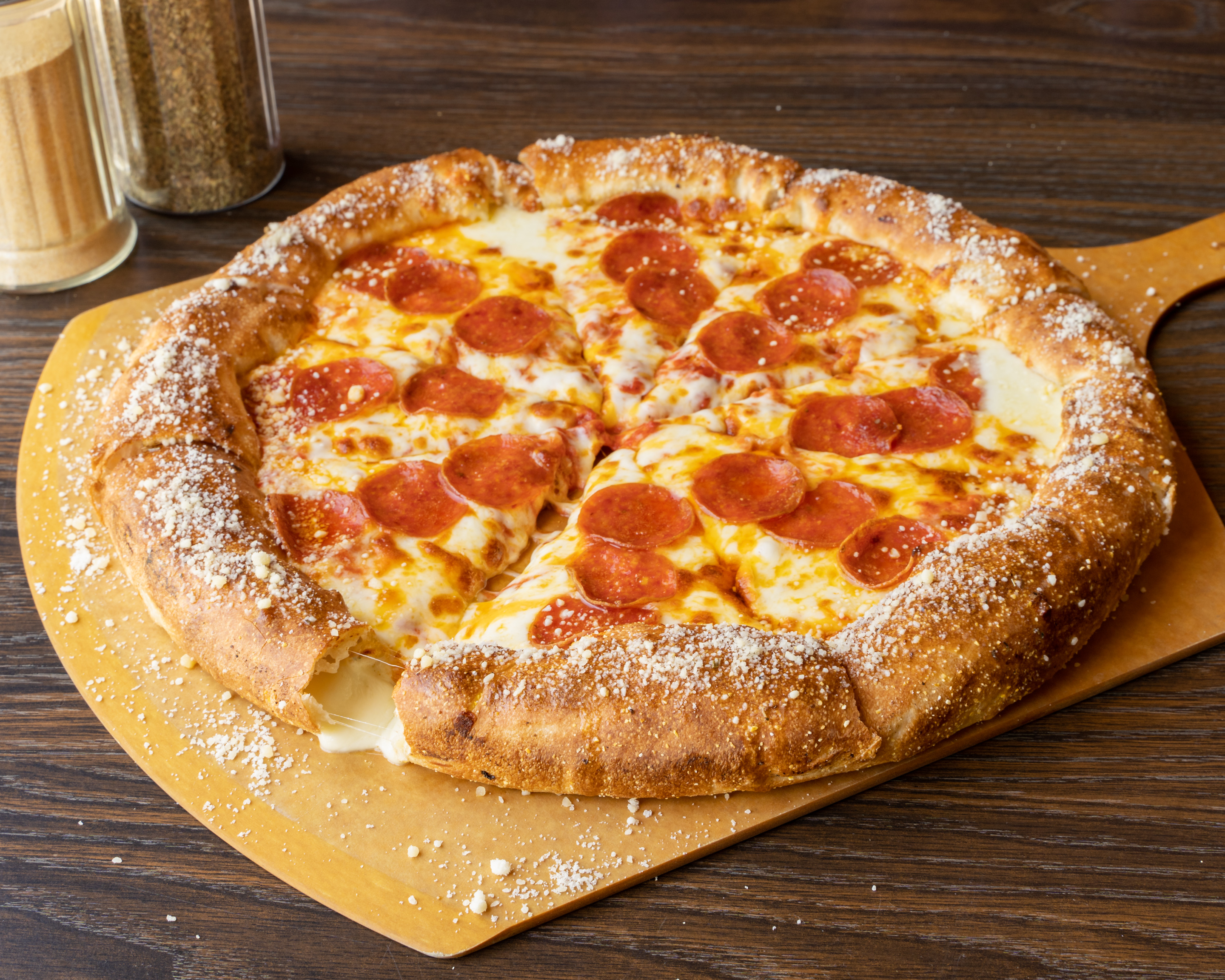 Order Large Stuffed Crust Pizza food online from Pronto Pizza store, Lawrence on bringmethat.com
