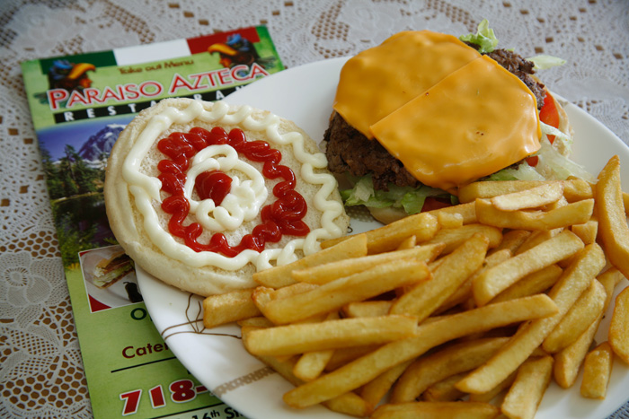 Order Kid's Cheeseburger with Fries food online from Paraiso Azteca store, Brooklyn on bringmethat.com