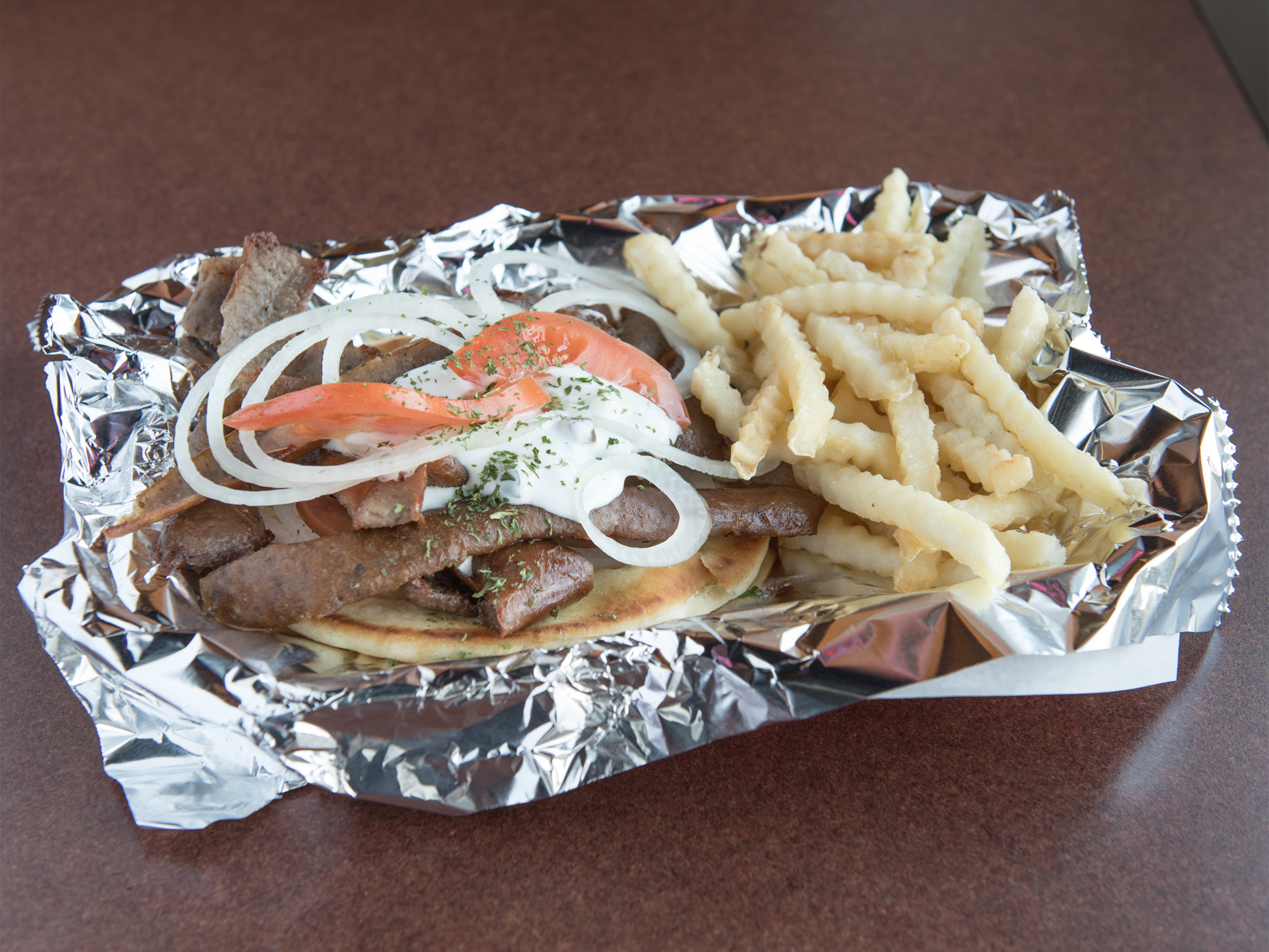 Order 4. Gyros Meal food online from Johnny's Red Hots store, Naperville on bringmethat.com