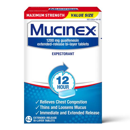 Order Mucinex Expectorant Maximum Strength Extended Release Bi-Layer Tablets 1200 mg (42 ct) food online from Rite Aid store, Yucca Valley on bringmethat.com