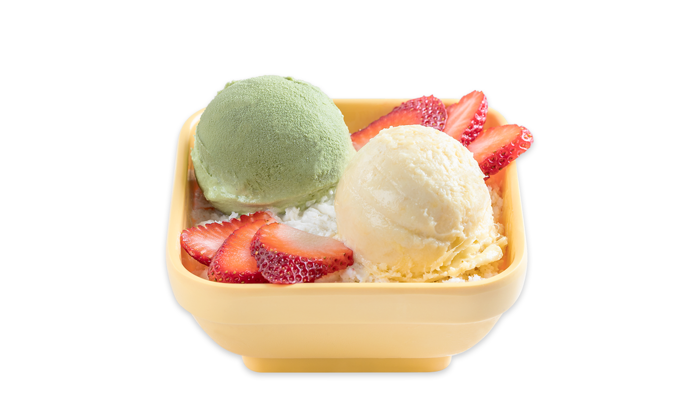 Order D5. Durian and Matcha Ice Cream with Vanilla Frost food online from Sweethoney Dessert store, Colma on bringmethat.com
