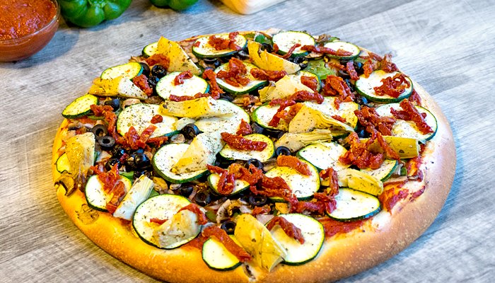 Order 15. Cheeseless Veggie Pizza food online from Premier Pizza - Santa Clara store, Santa Clara on bringmethat.com