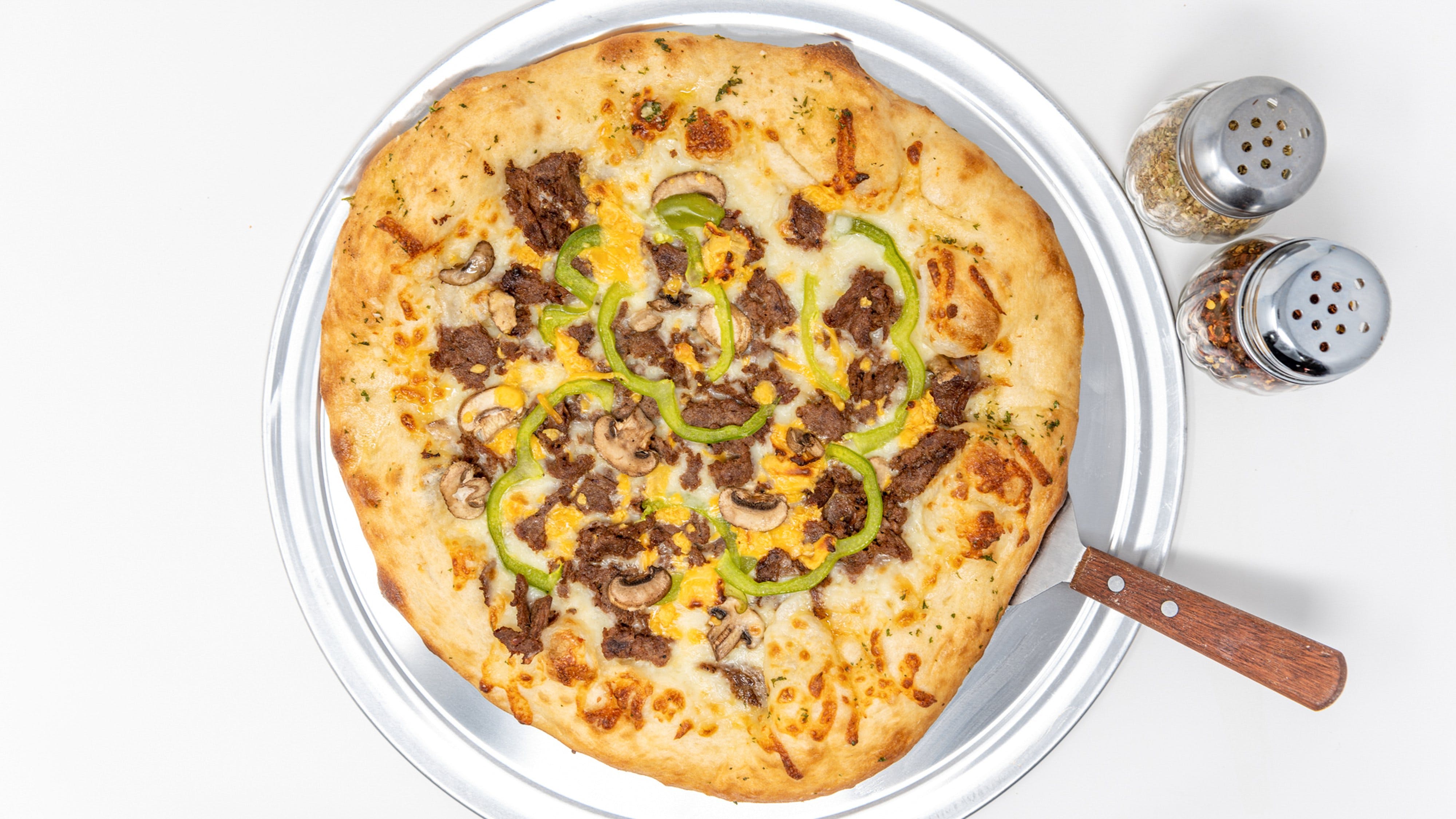 Order Steak & Cheese Pizza - Medium 12" food online from I Love Ny Pizza Of Woodstock store, Woodstock on bringmethat.com