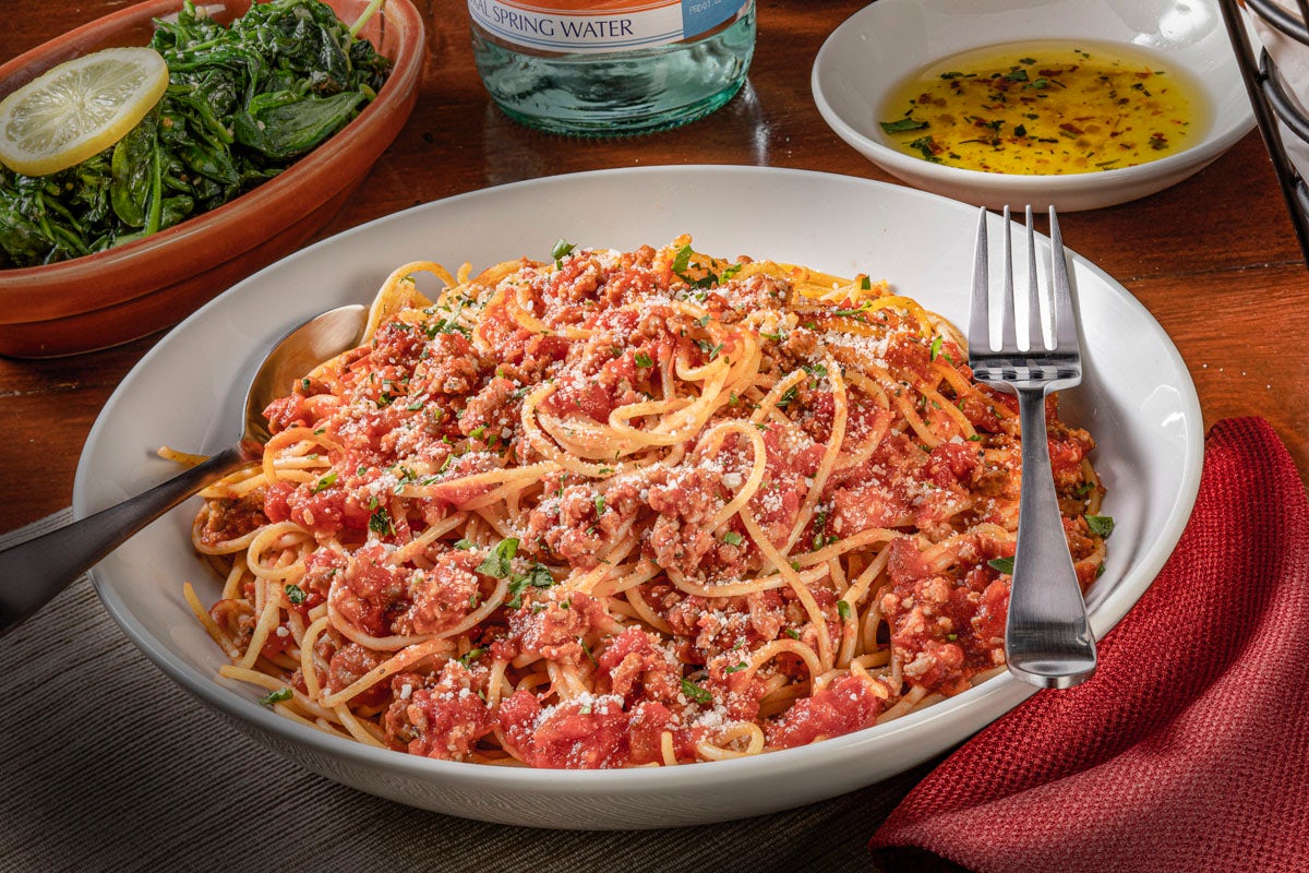 Order Spaghetti & Meat Sauce food online from Bertucci's store, Hooksett on bringmethat.com