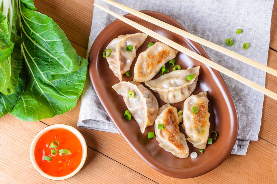 Order 6 Piece Pan-Fried Pork Pot Stickers food online from Chef Wu store, Roswell on bringmethat.com