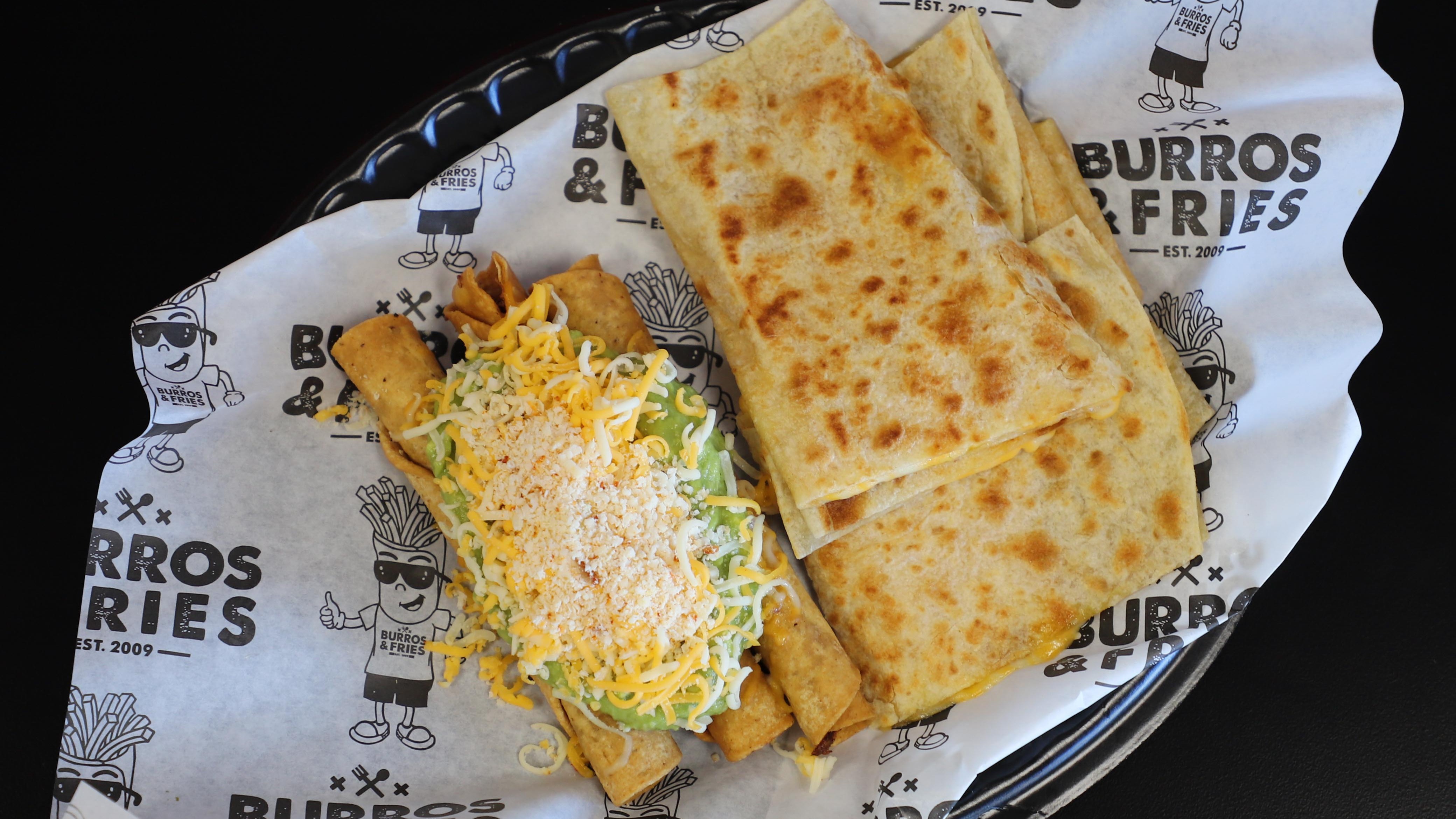 Order * 3 - Cheese Quesadilla & 3 Rolled Tacos food online from Burros & Fries store, Chula Vista on bringmethat.com