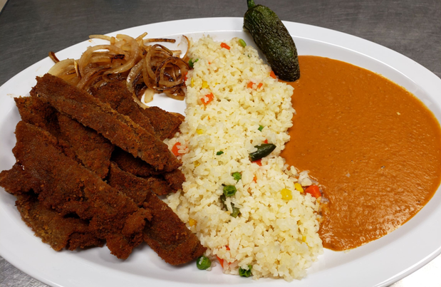 Order Milanesa Rice & Beans food online from Chinelos Mexican Food store, Littleton on bringmethat.com
