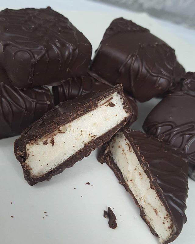 Order 6 oz. Marshmallow Squares Dark Chocolate food online from St Moritz Chocolatier store, Pittsburgh on bringmethat.com