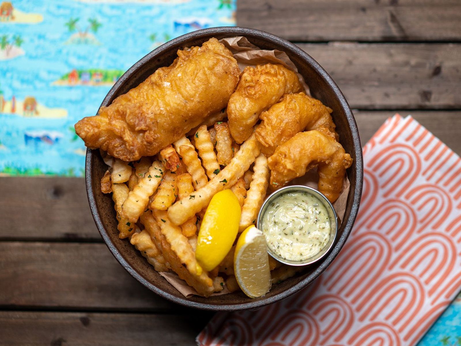 Order 1 Cod, 3 Shrimp + Fries food online from Sunset Beach Fish & Chips store, Burbank on bringmethat.com