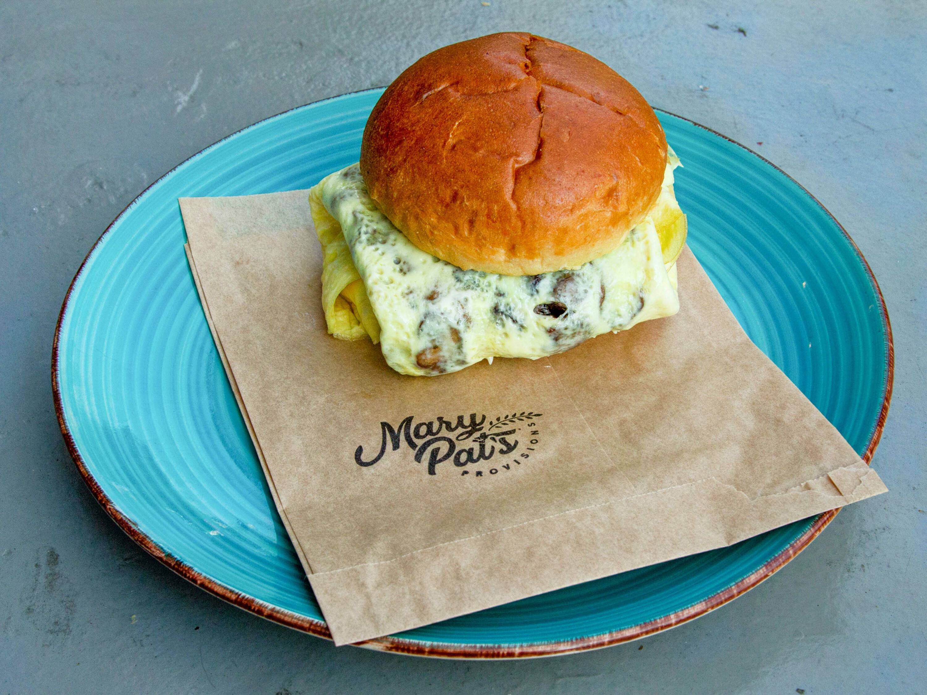 Order Mushroom -N- Goat Sandwich food online from Mary Pat's Provisions store, Kennett Square on bringmethat.com