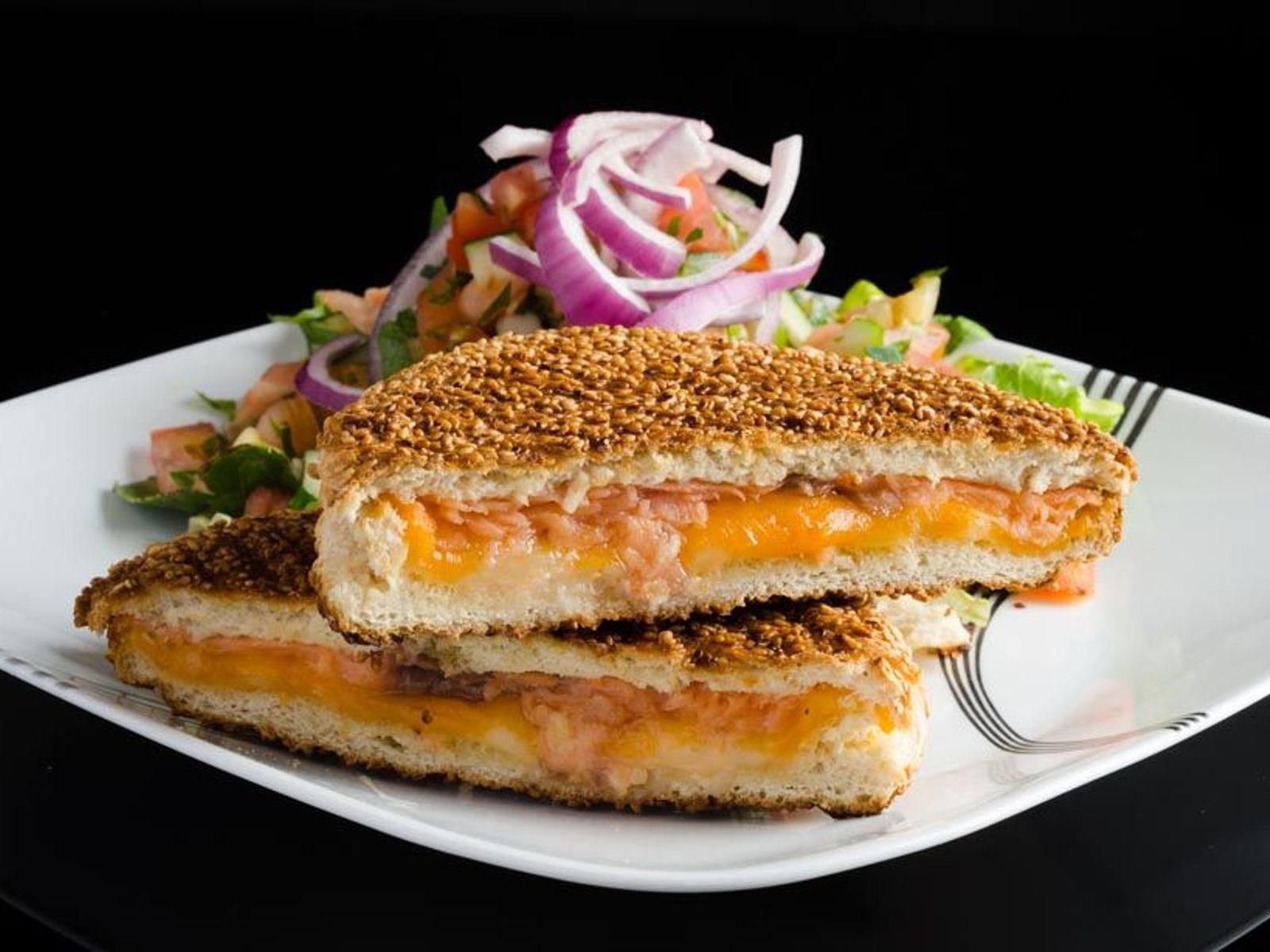 Order Salmon Melt Panini food online from cafe muscat store, Fresh Meadows on bringmethat.com