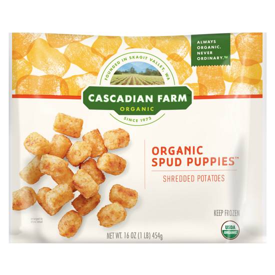 Order Cascadian Farm Frozen Organic Spud Puppies Shredded Potatoe 16oz food online from Everyday Needs by Gopuff store, Pittsburgh on bringmethat.com