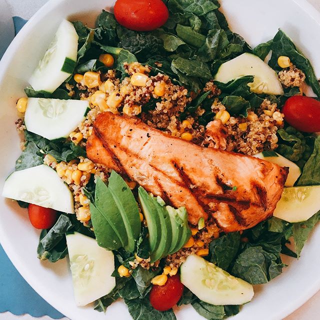 Order Grilled Salmon Avocado Quinoa Salad food online from Ej's luncheonette store, New York on bringmethat.com