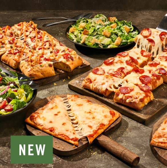 Order 2 Focaccia Pizza And 2 Flatbread Pizza Family Feast With Salads food online from Panera Bread store, Greenville on bringmethat.com